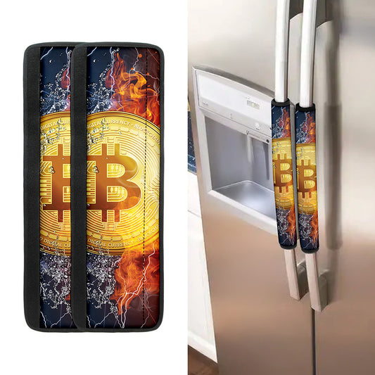 Fire And Water Bitcoin Print Refrigerator Handle Covers