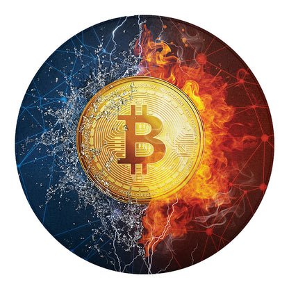 Fire And Water Bitcoin Print Round Blanket