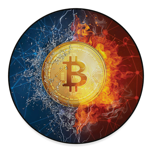 Fire And Water Bitcoin Print Round Floor Mat