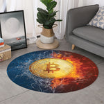 Fire And Water Bitcoin Print Round Rug