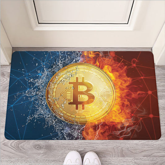 Fire And Water Bitcoin Print Rubber Doormat