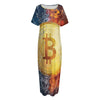 Fire And Water Bitcoin Print Short Sleeve Long Nightdress