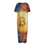 Fire And Water Bitcoin Print Short Sleeve Long Nightdress