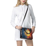 Fire And Water Bitcoin Print Shoulder Handbag