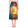 Fire And Water Bitcoin Print Side Slit Midi Skirt