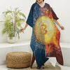 Fire And Water Bitcoin Print Silk V-Neck Kaftan Dress