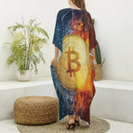 Fire And Water Bitcoin Print Silk V-Neck Kaftan Dress