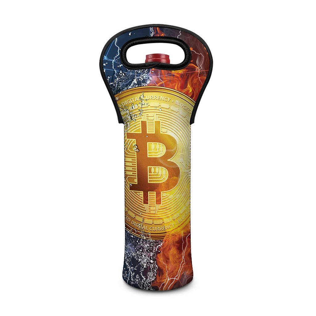 Fire And Water Bitcoin Print Single Neoprene Wine Tote