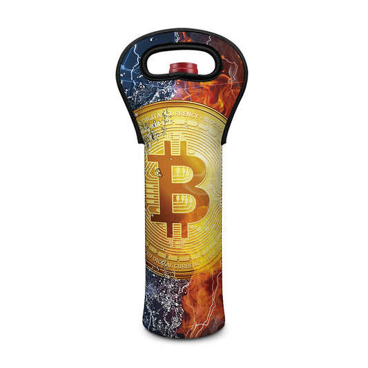 Fire And Water Bitcoin Print Single Neoprene Wine Tote