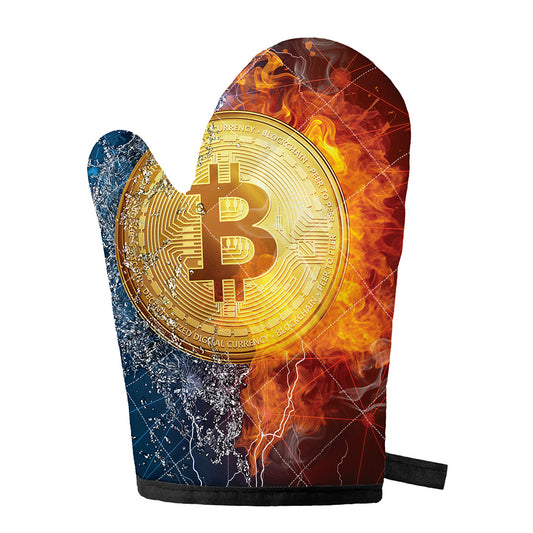 Fire And Water Bitcoin Print Single Oven Mitt
