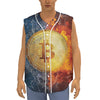 Fire And Water Bitcoin Print Sleeveless Baseball Jersey