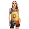 Fire And Water Bitcoin Print Sleeveless One Piece Swimsuit