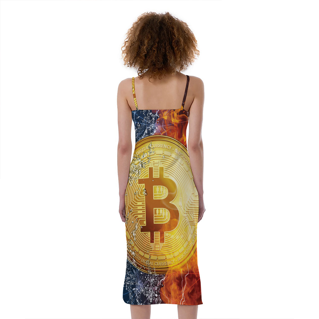 Fire And Water Bitcoin Print Slim Fit Midi Cami Dress