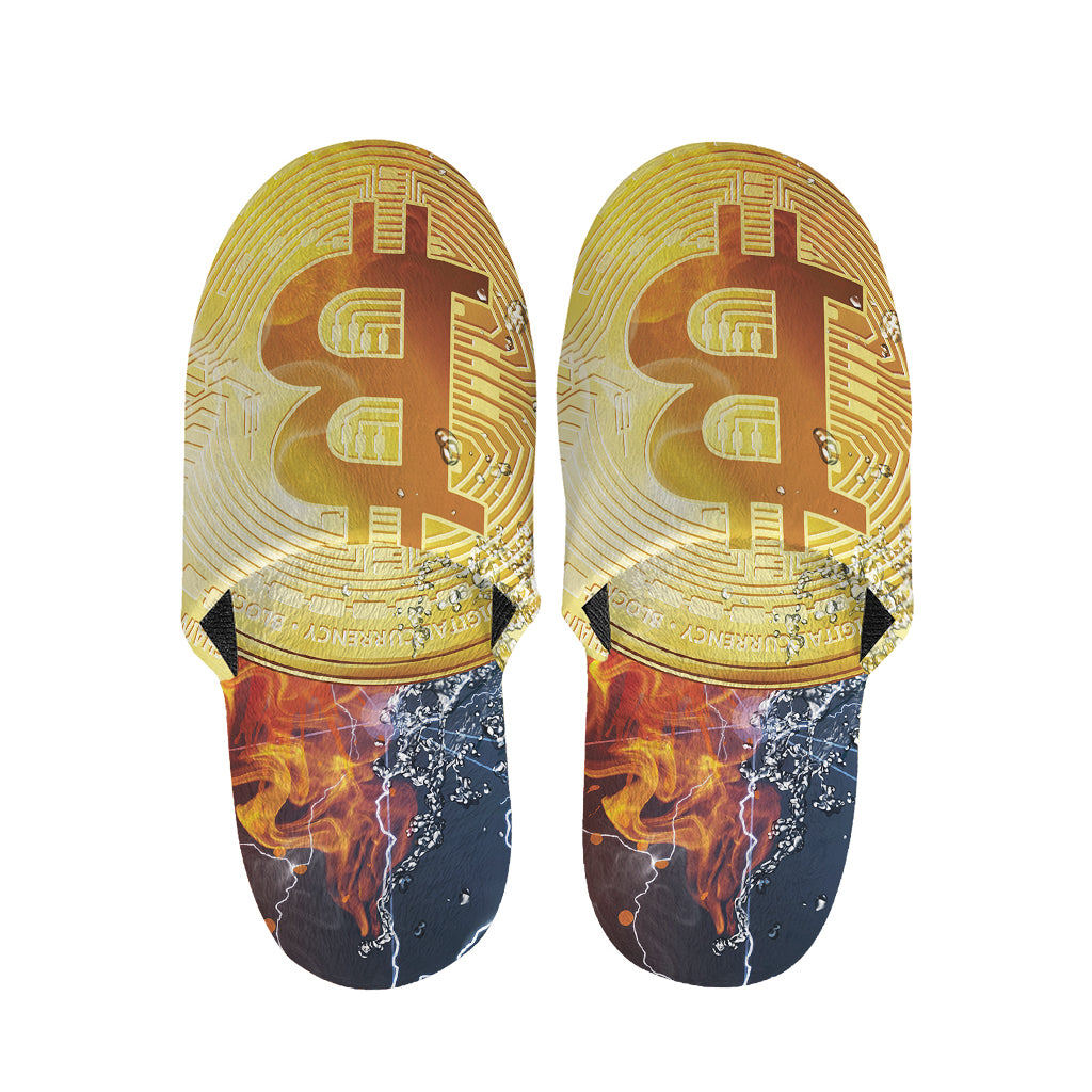 Fire And Water Bitcoin Print Slippers