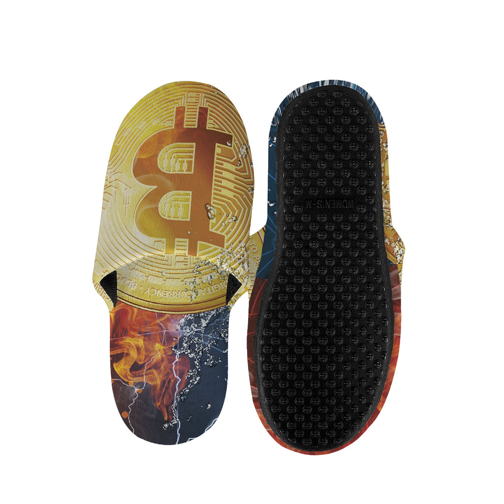 Fire And Water Bitcoin Print Slippers