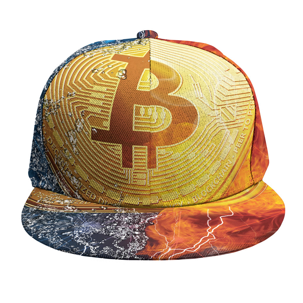 Fire And Water Bitcoin Print Snapback Cap