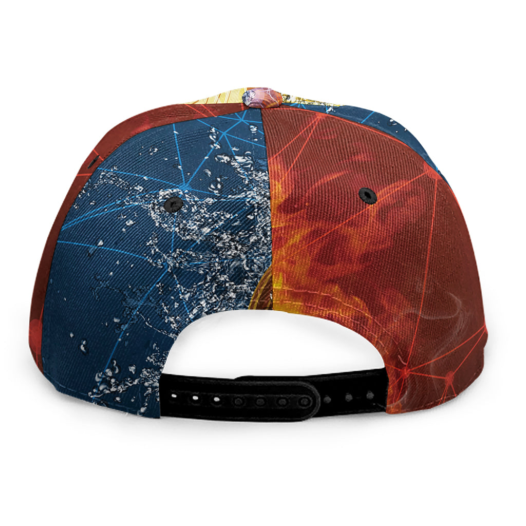 Fire And Water Bitcoin Print Snapback Cap