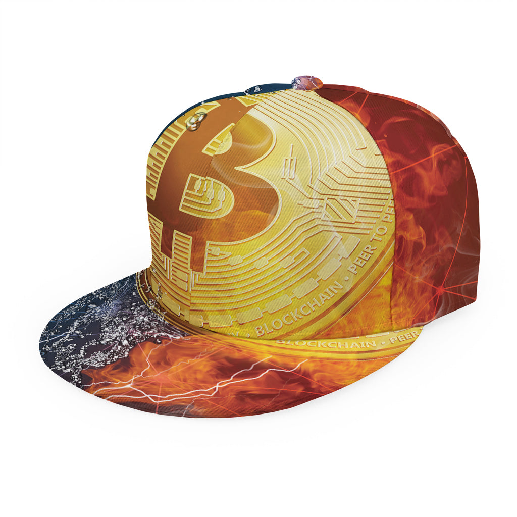 Fire And Water Bitcoin Print Snapback Cap