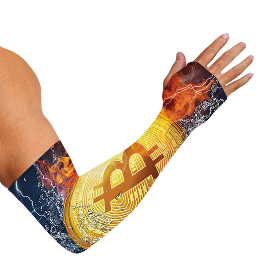 Fire And Water Bitcoin Print Sun Protection Arm Sleeves