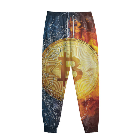 Fire And Water Bitcoin Print Sweatpants