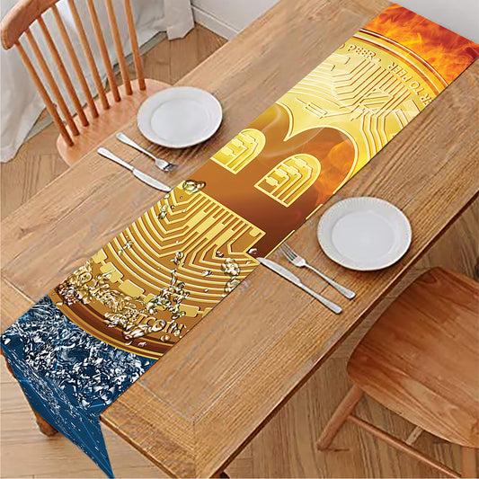 Fire And Water Bitcoin Print Table Runner