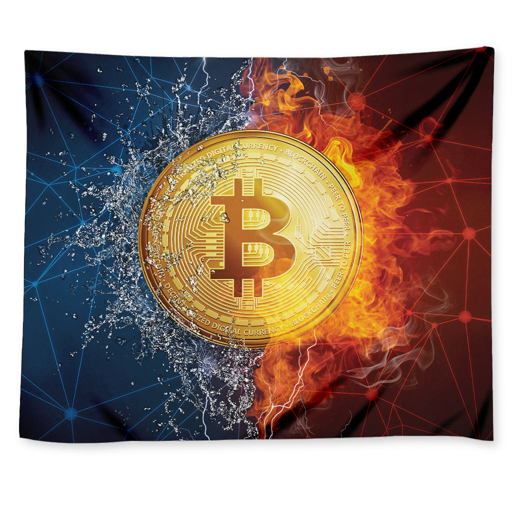 Fire And Water Bitcoin Print Tapestry