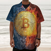 Fire And Water Bitcoin Print Textured Short Sleeve Shirt