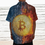 Fire And Water Bitcoin Print Textured Short Sleeve Shirt