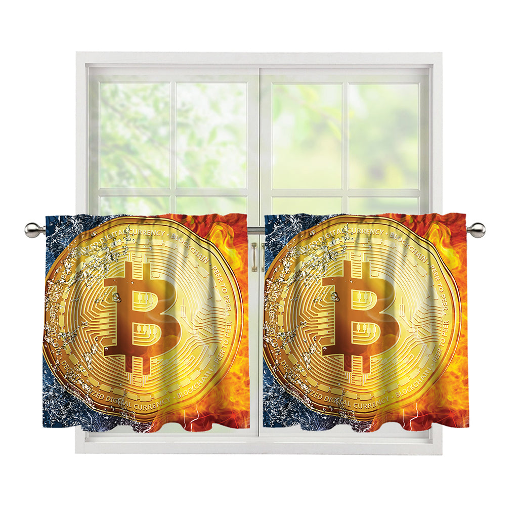 Fire And Water Bitcoin Print Tier Curtains