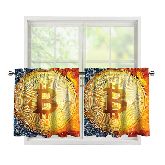 Fire And Water Bitcoin Print Tier Curtains