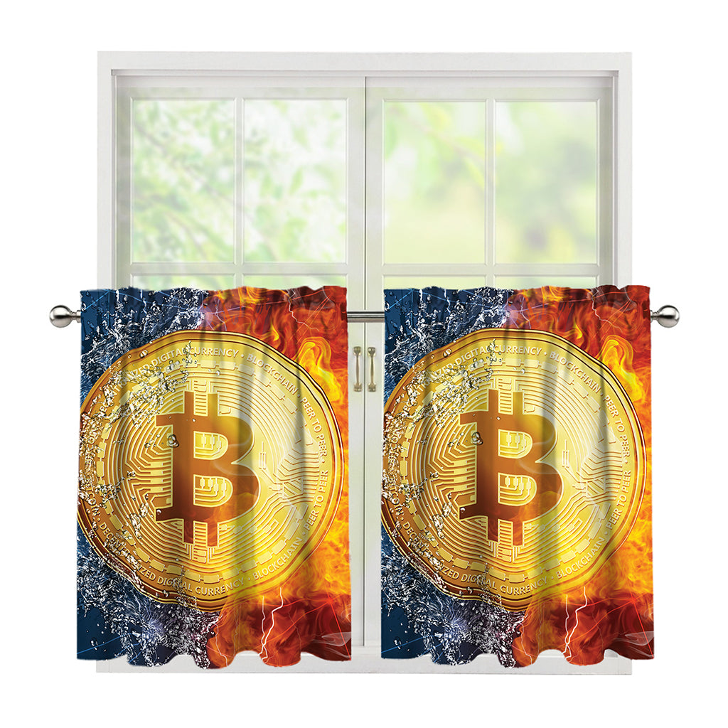 Fire And Water Bitcoin Print Tier Curtains