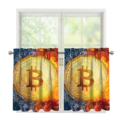 Fire And Water Bitcoin Print Tier Curtains
