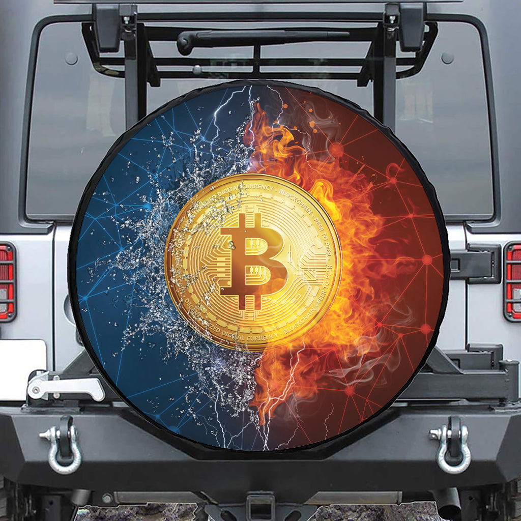 Fire And Water Bitcoin Print Tire Cover