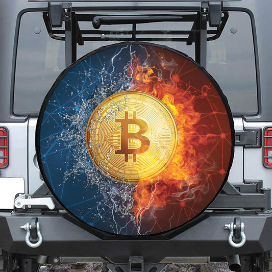 Fire And Water Bitcoin Print Tire Cover