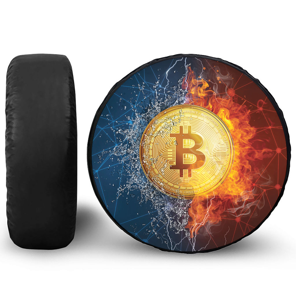 Fire And Water Bitcoin Print Tire Cover