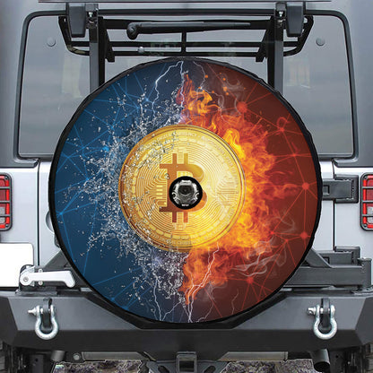 Fire And Water Bitcoin Print Tire Cover With Camera Hole