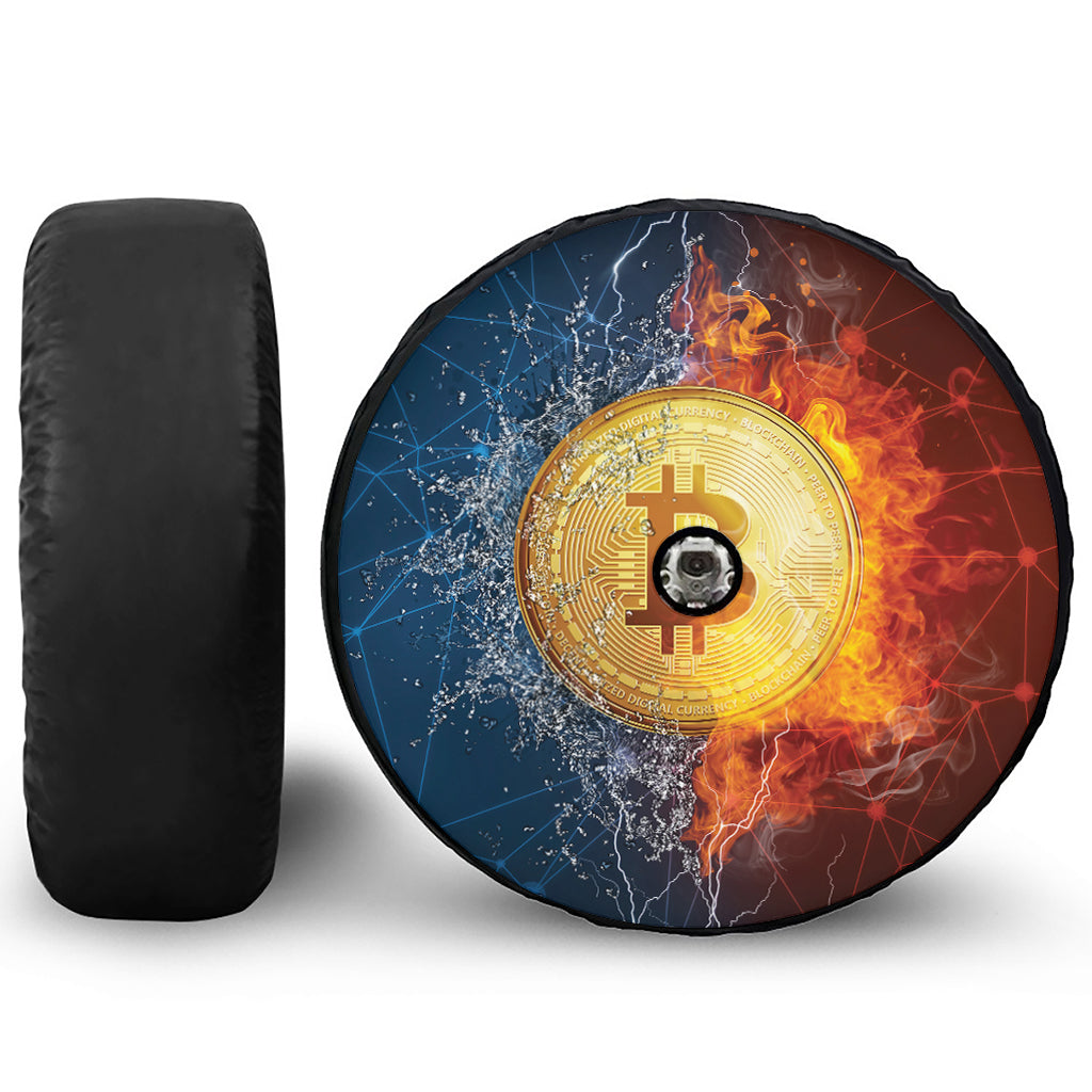 Fire And Water Bitcoin Print Tire Cover With Camera Hole