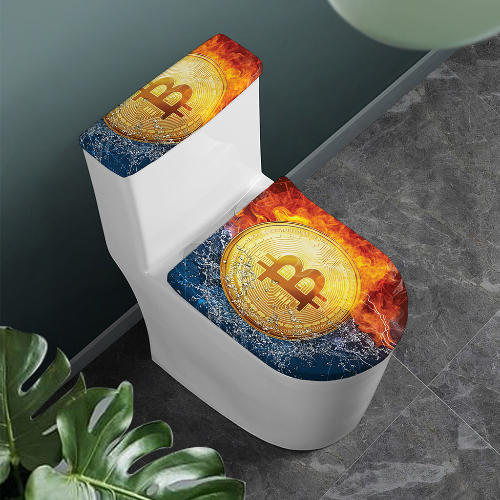 Fire And Water Bitcoin Print Toilet Lid And Tank Cover Set
