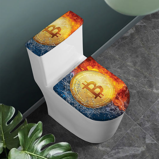 Fire And Water Bitcoin Print Toilet Lid And Tank Cover Set