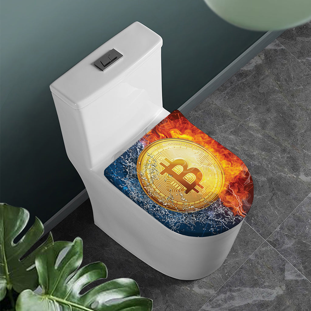Fire And Water Bitcoin Print Toilet Lid Cover