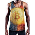 Fire And Water Bitcoin Print Men's Workout Tank Top
