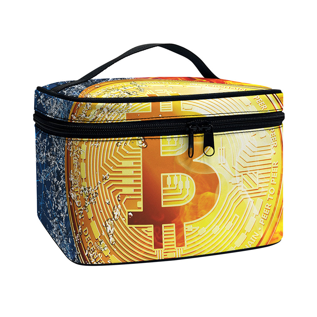 Fire And Water Bitcoin Print Travel Makeup Bag