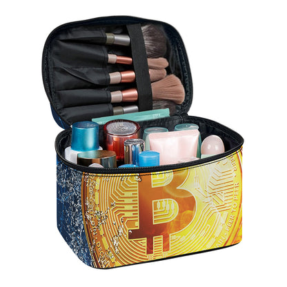 Fire And Water Bitcoin Print Travel Makeup Bag
