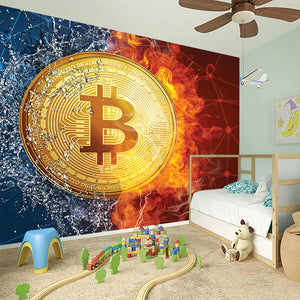 Fire And Water Bitcoin Print Wall Sticker