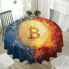 Fire And Water Bitcoin Print Waterproof Round Tablecloth