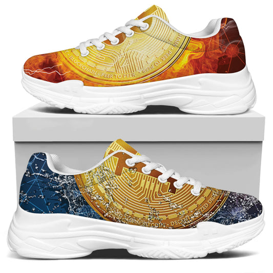 Fire And Water Bitcoin Print White Chunky Shoes