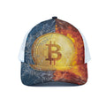 Fire And Water Bitcoin Print White Mesh Trucker Hat