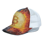 Fire And Water Bitcoin Print White Mesh Trucker Cap