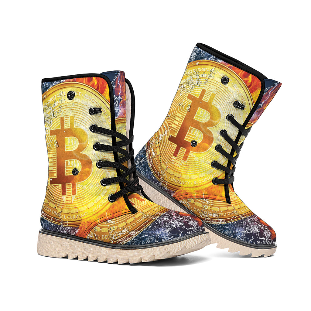 Fire And Water Bitcoin Print Winter Boots