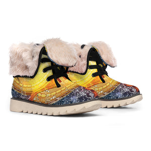 Fire And Water Bitcoin Print Winter Boots